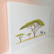 Acacia Tree and African elephants wildlife art