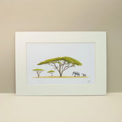 Elephants under acacia tree print