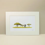 African elephant with acacia trees art