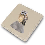 African Wood Owl Leather Coaster