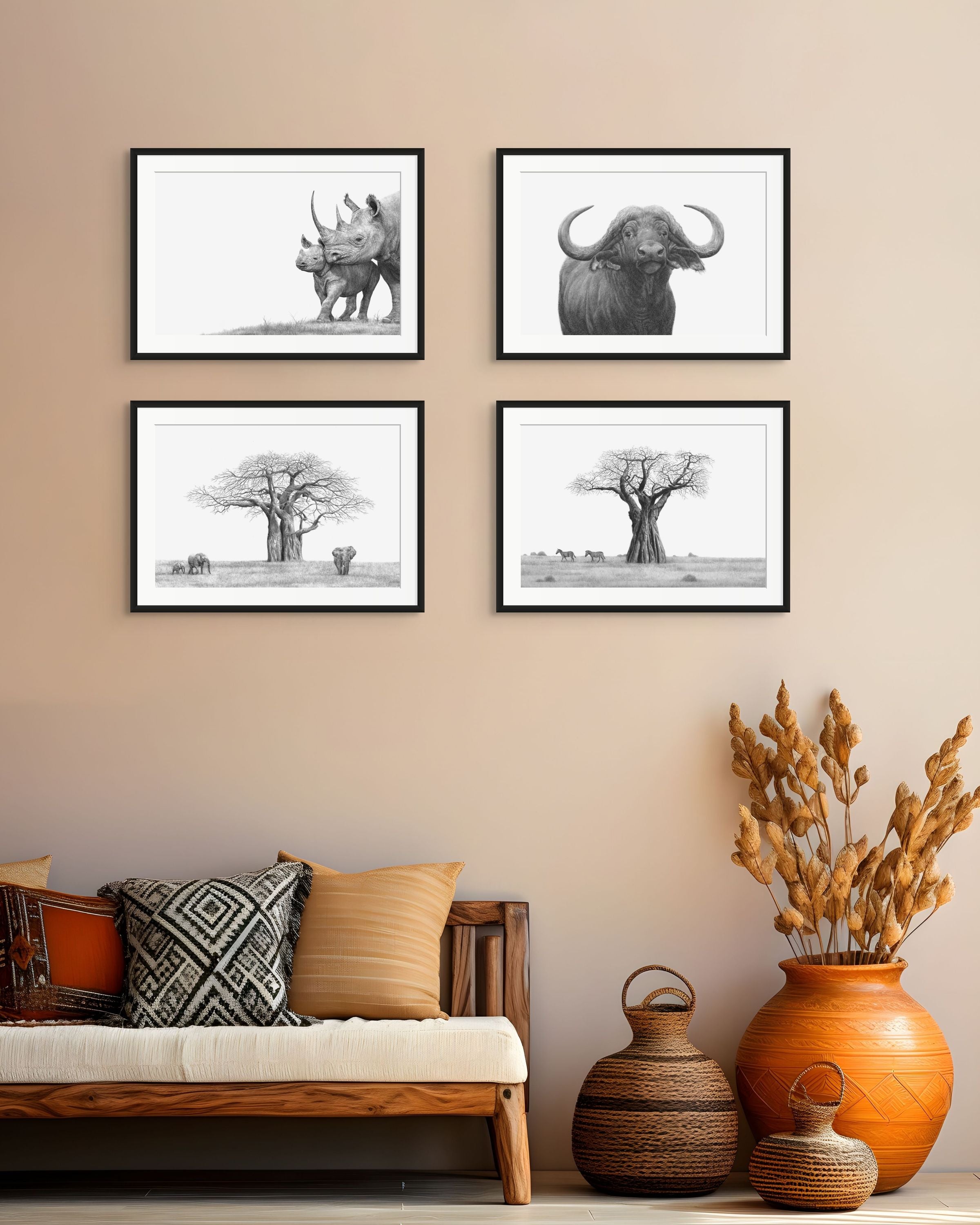 African Black Rhinos African wildlife art drawing by Matthew Bell 