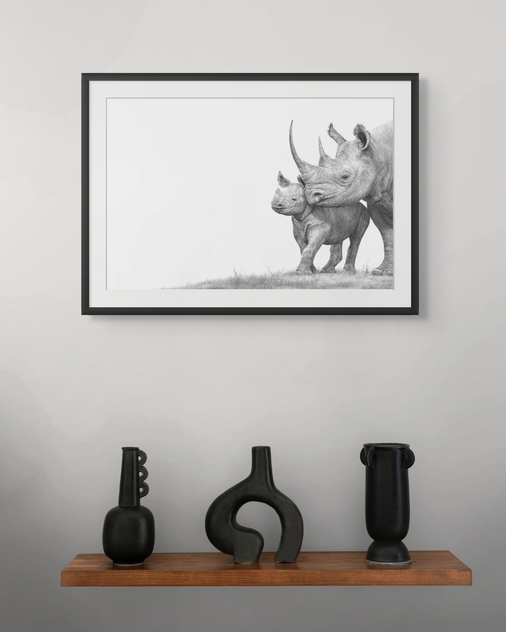 African Black Rhinos African wildlife art drawing by Matthew Bell 