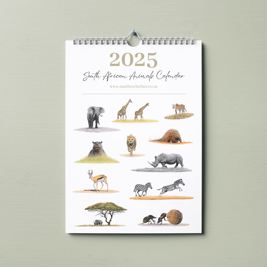 2025 A4 Hanging Animal year calendar by wildlife artist Matthew Bell