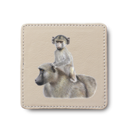 Baboon animal leather coaster by South African wildlife artist Matthew Bell