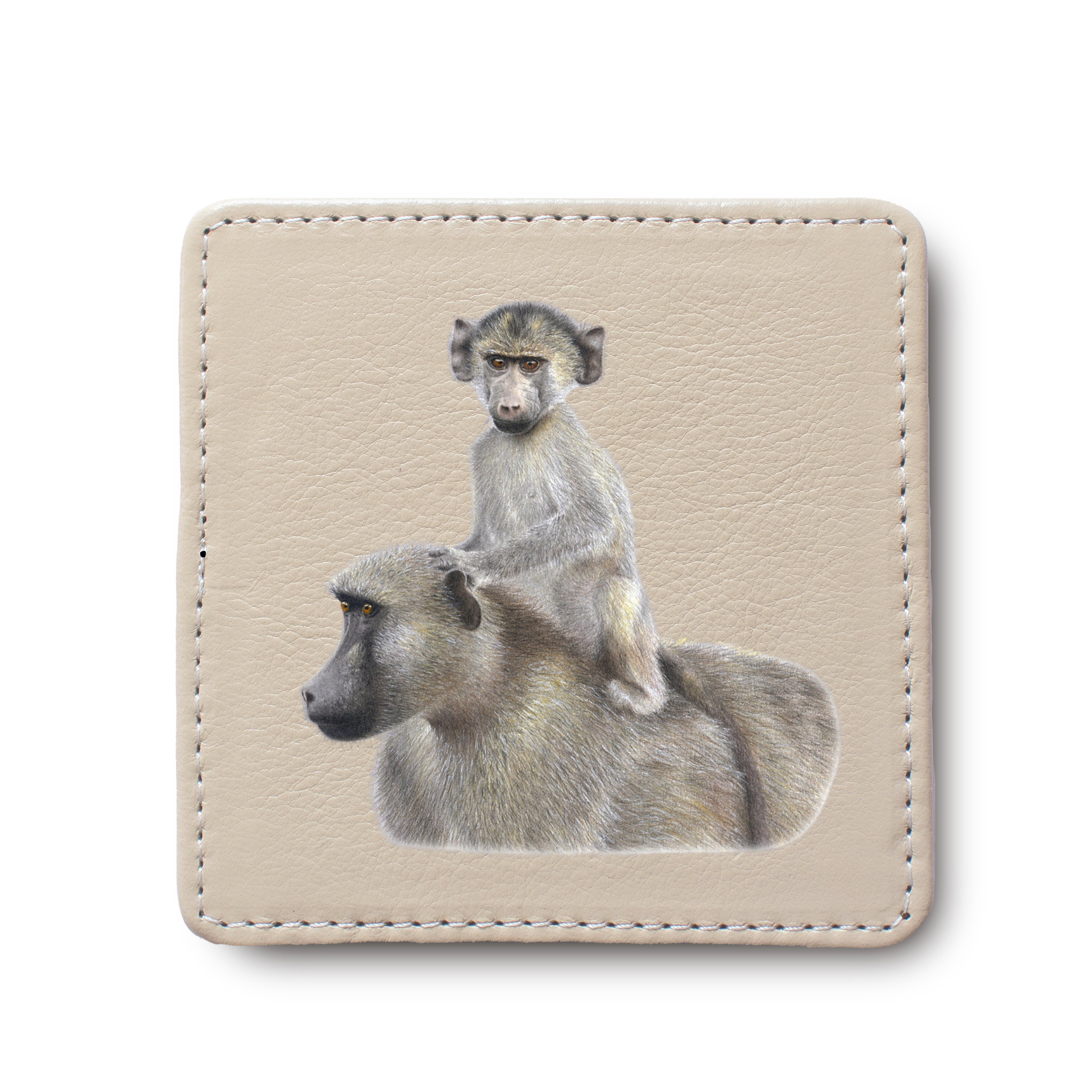 Baboon animal leather coaster by South African wildlife artist Matthew Bell