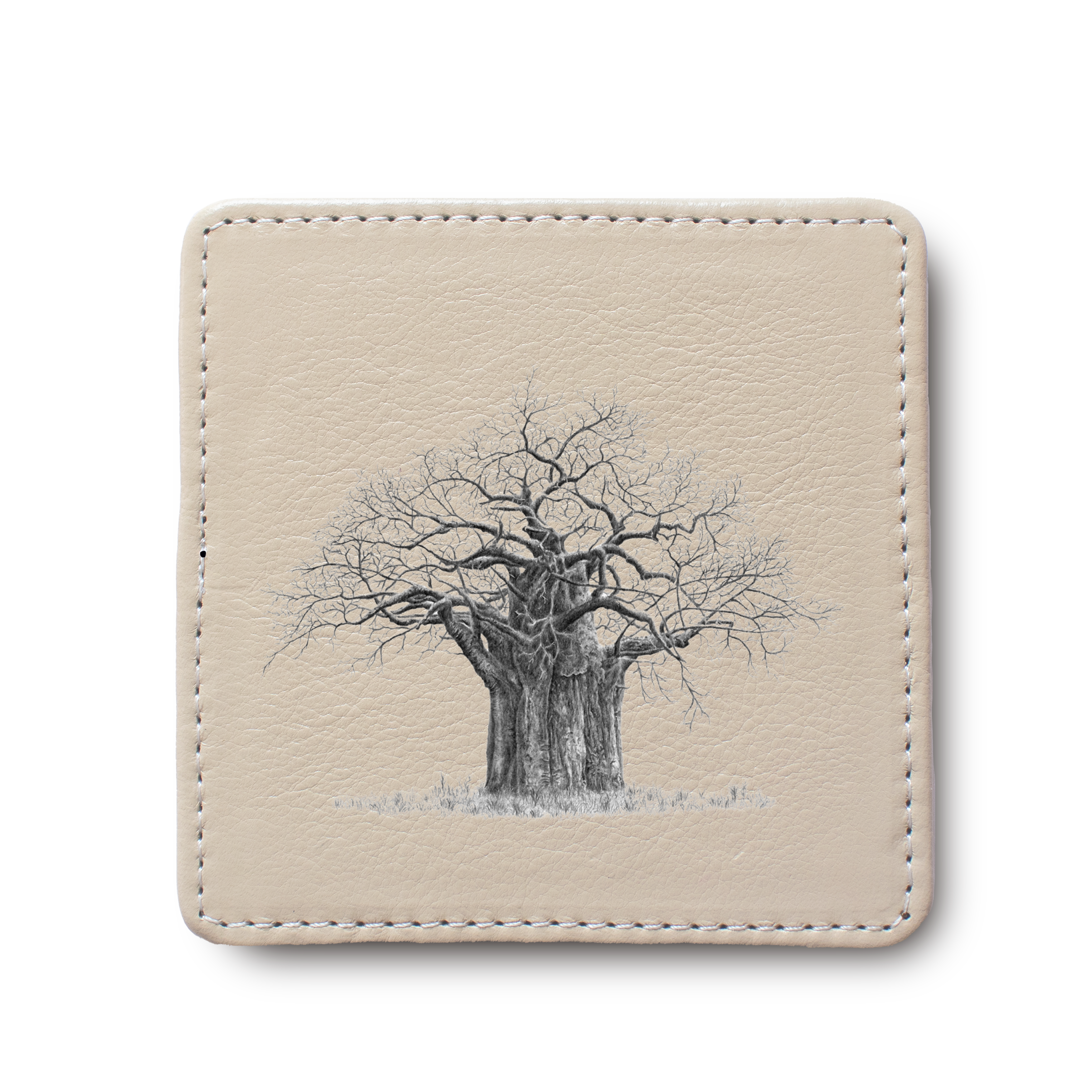 African Baobab tree leather coaster by South African wildlife artist Matthew Bell