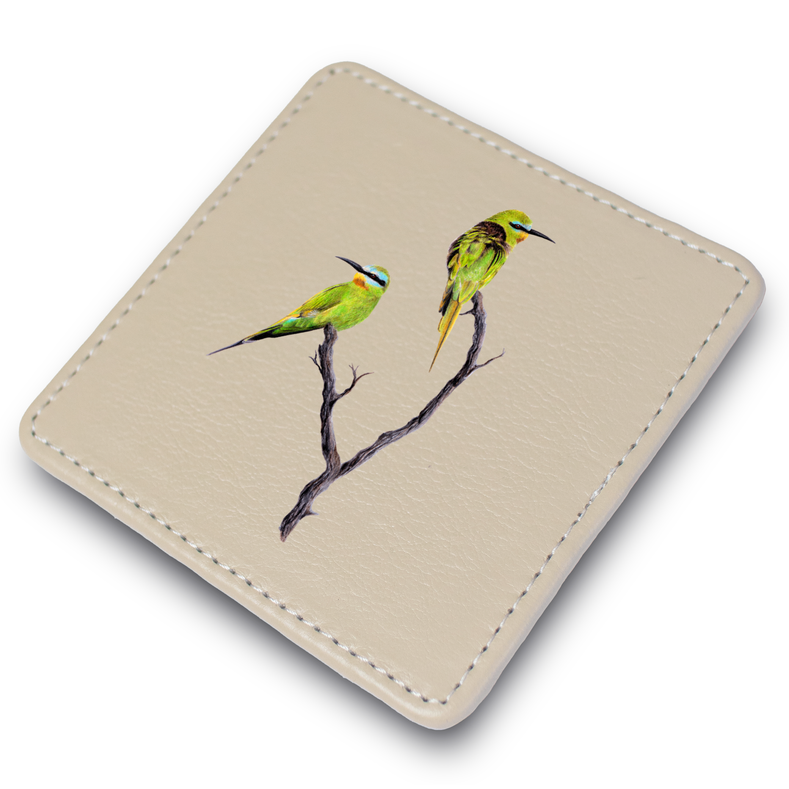 Blue Cheeked Bee Eaters Leather Coaster