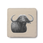 Buffalo Bull animal leather coaster by South African wildlife artist Matthew Bell