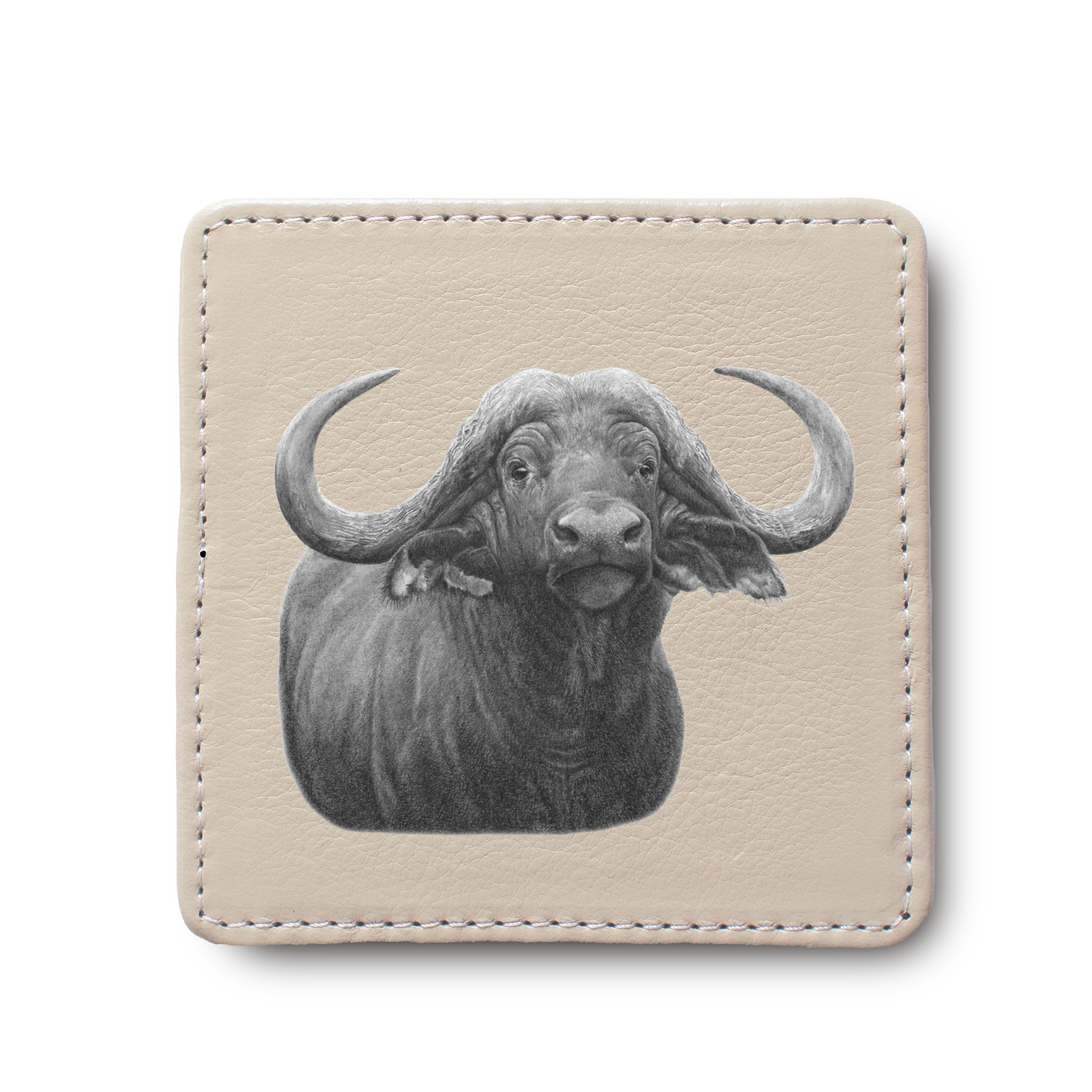 Buffalo Bull animal leather coaster by South African wildlife artist Matthew Bell