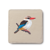 Brown Hooded Kingfisher leather coaster by South African wildlife artist Matthew Bell