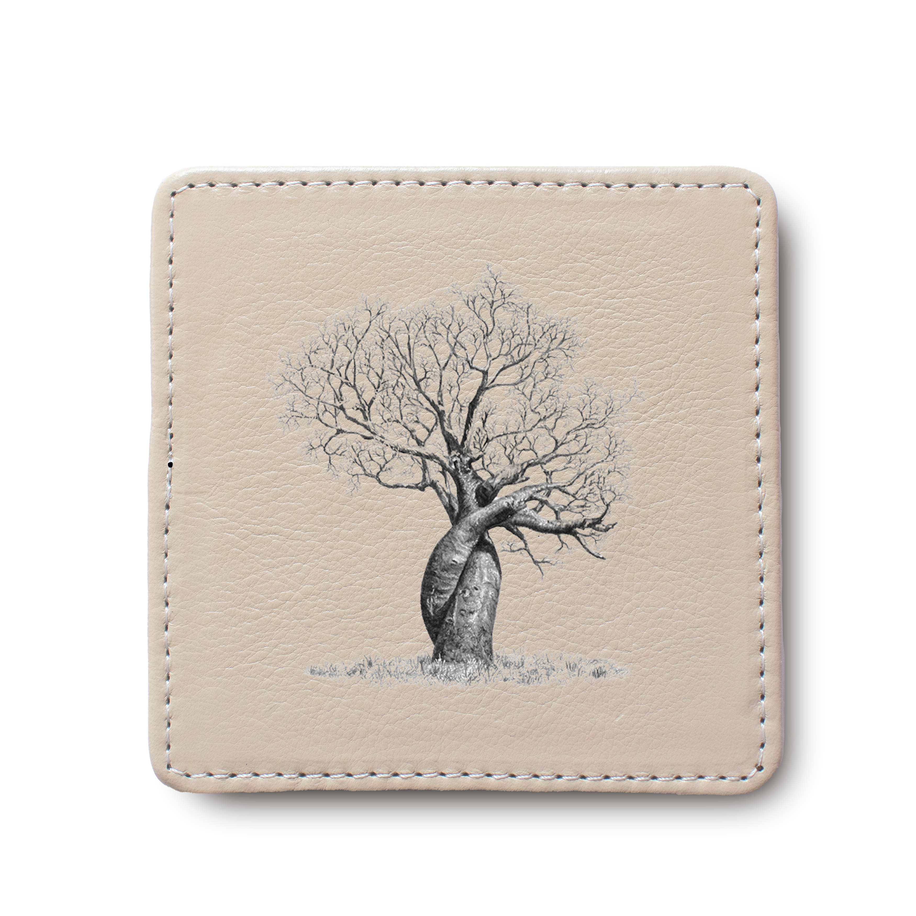 African Baobab Tree  leather coaster by South African wildlife artist Matthew Bell