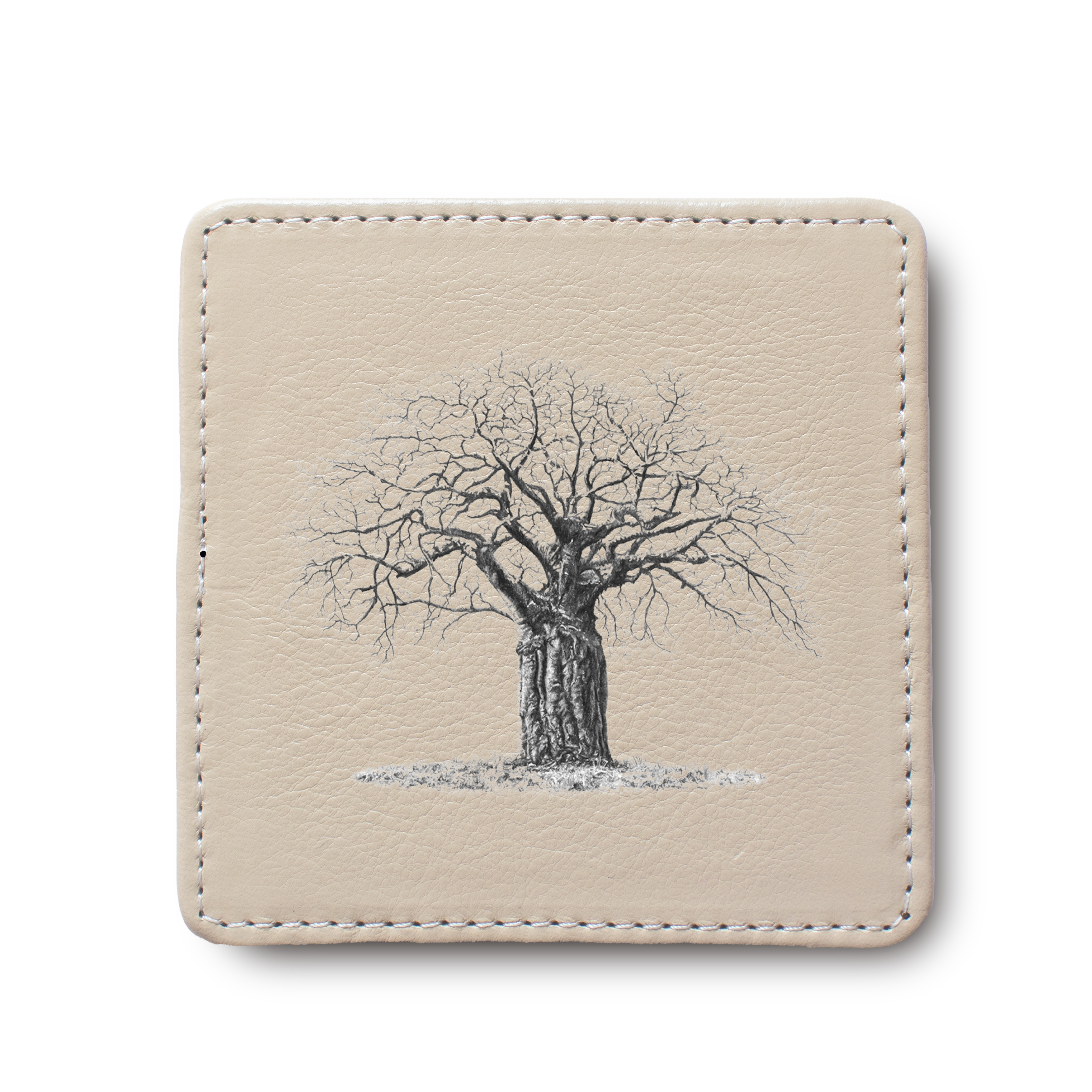 African Baobab Tree  leather coaster by South African wildlife artist Matthew Bell