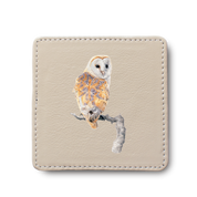 Barn Owl leather coaster by South African wildlife artist Matthew Bell