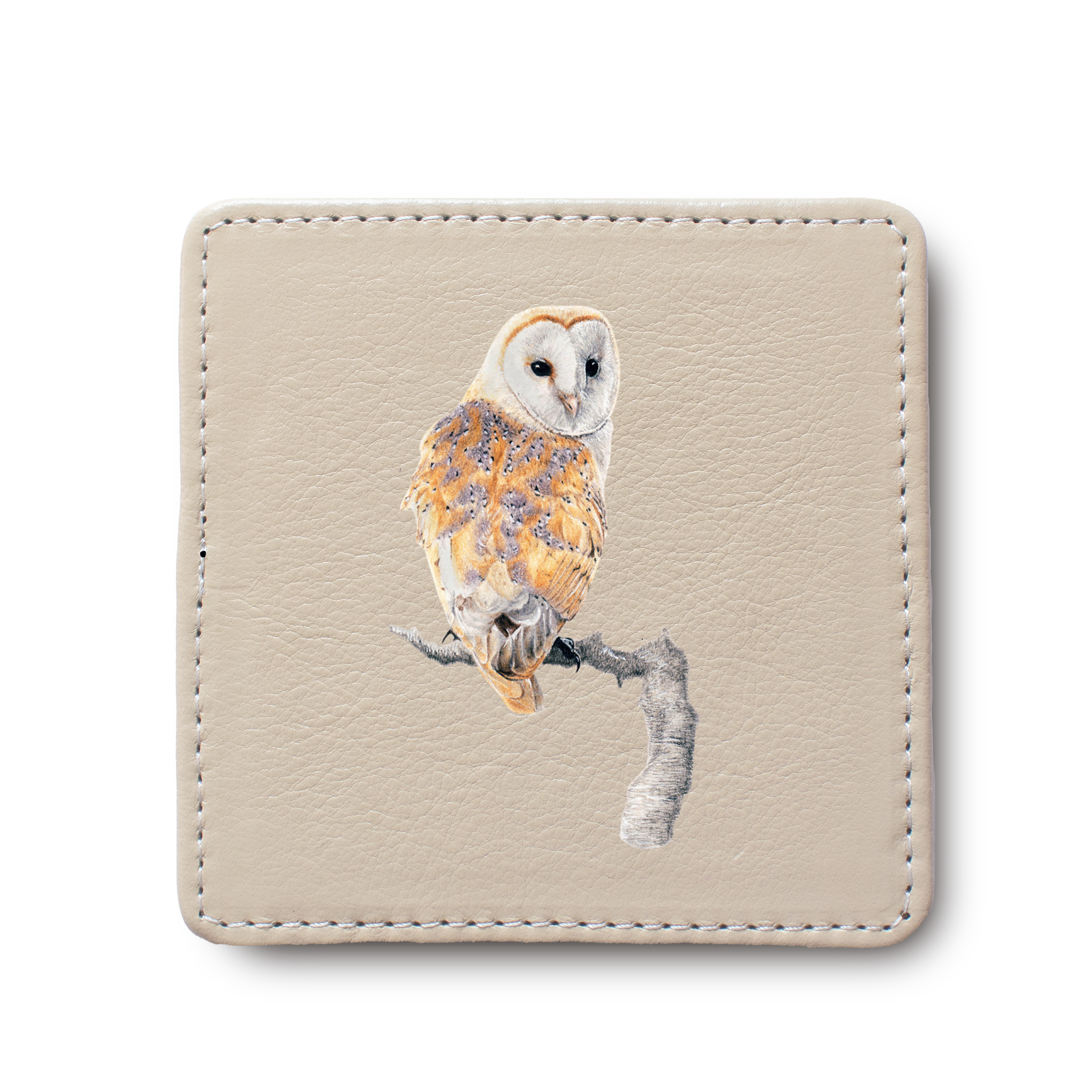 Barn Owl leather coaster by South African wildlife artist Matthew Bell