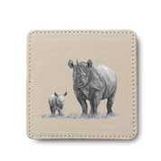 Black Rhino animal leather coaster by South African wildlife artist Matthew Bell