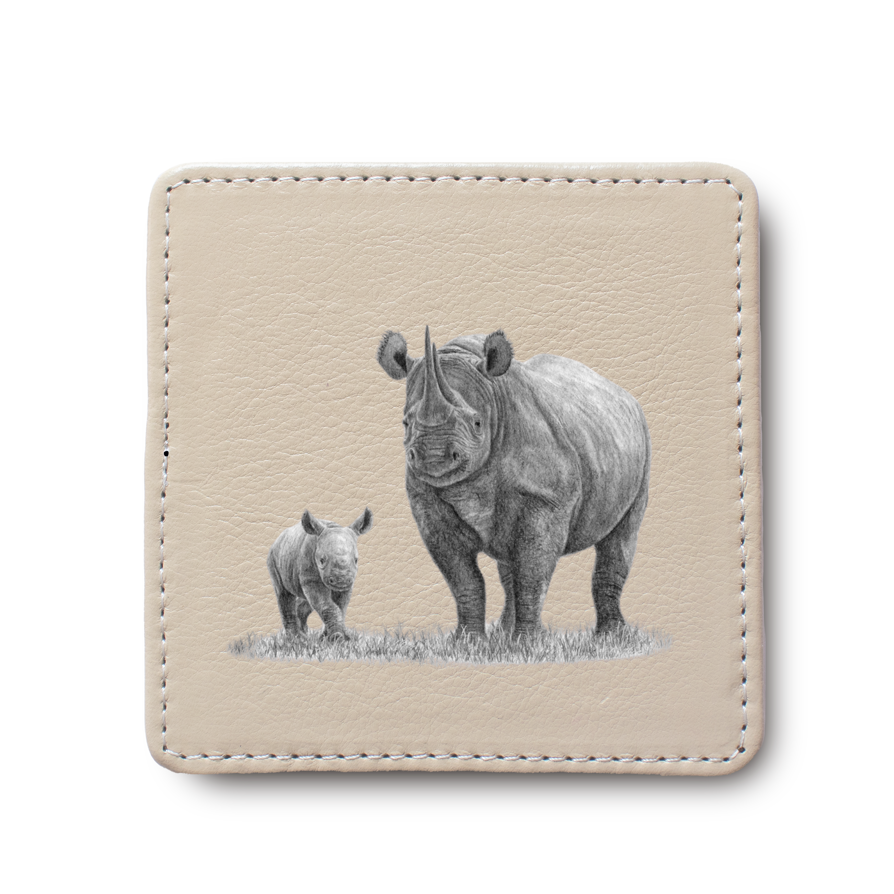 Black Rhino animal leather coaster by South African wildlife artist Matthew Bell
