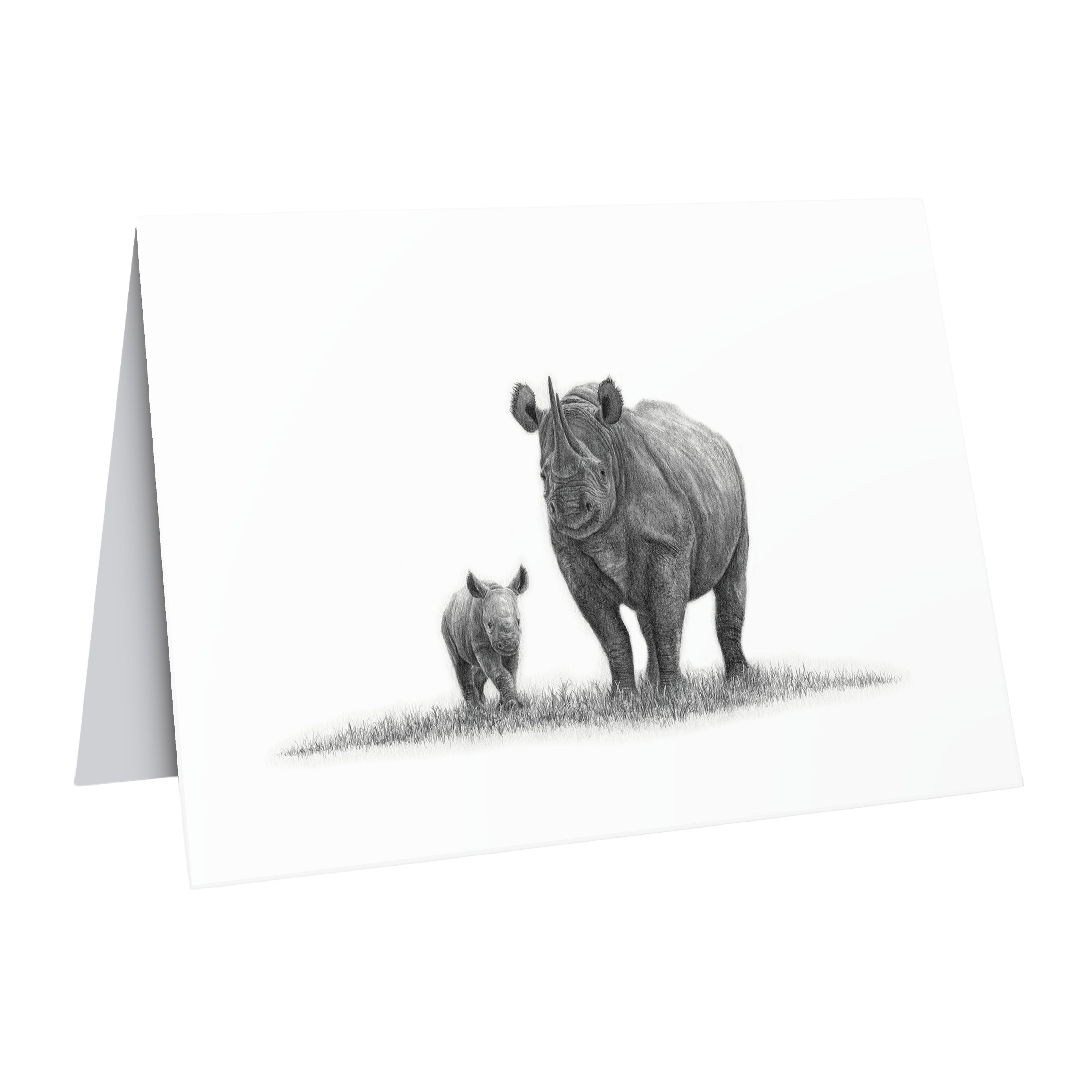 Black Rhino mother and calf greeting card