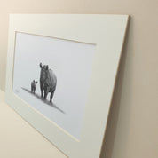 African Black Rhino mother and baby pencil artwork