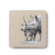 Black Rhino leather coaster by South African wildlife artist Matthew Bell