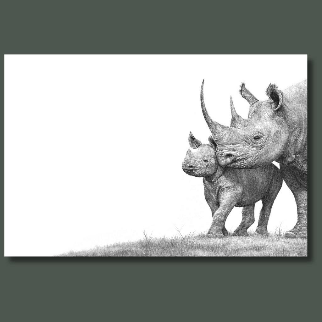African Black Rhino mother and calf in Addo Elephant park canvas art print