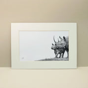 African Black Rhino mother and baby pencil artwork