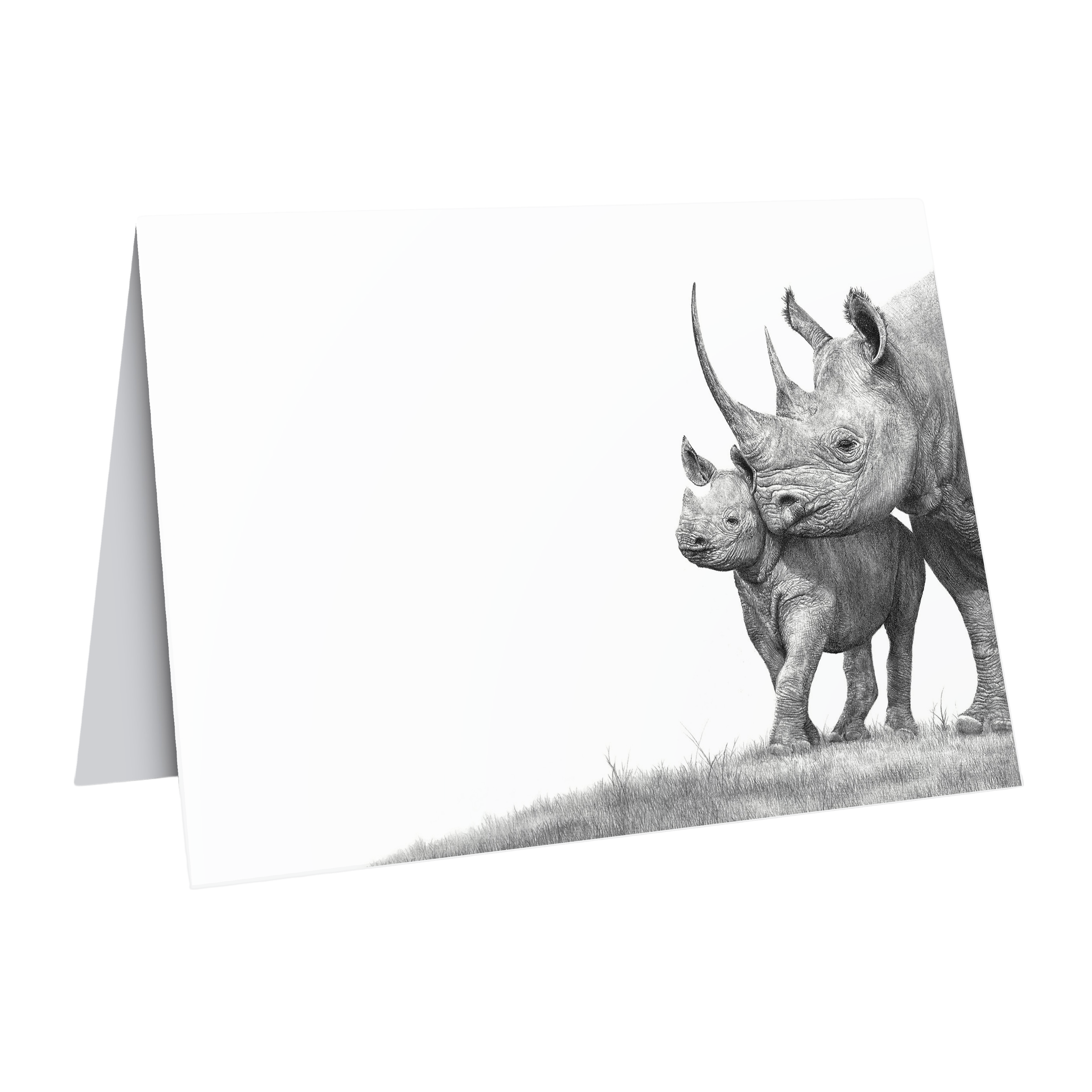 African Black Rhino mother and calf greeting card