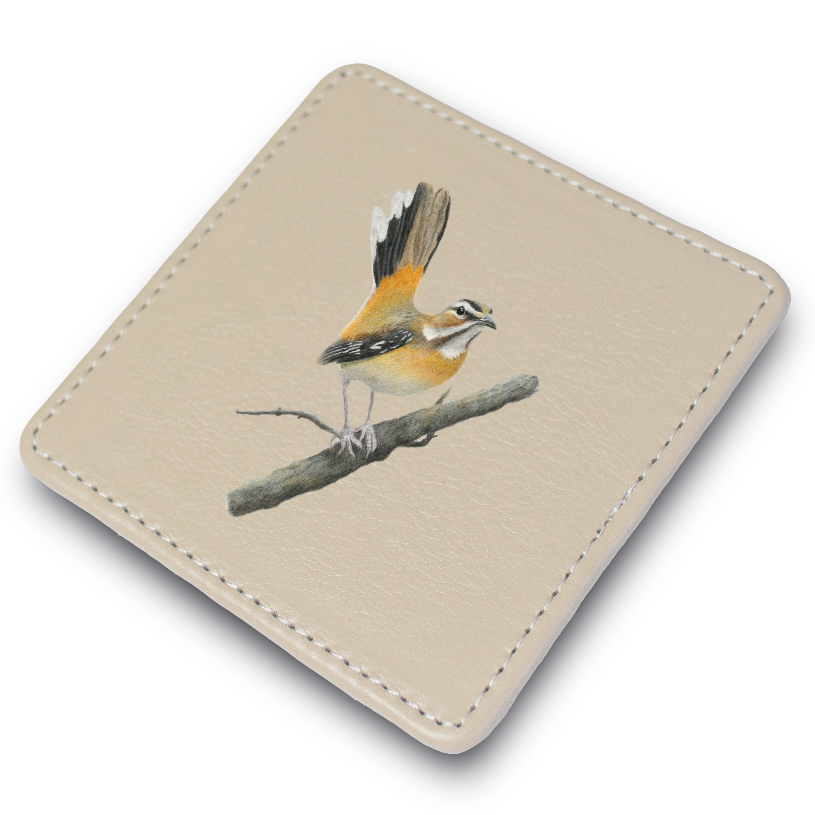 Bearded Scrub Robin Leather Coaster