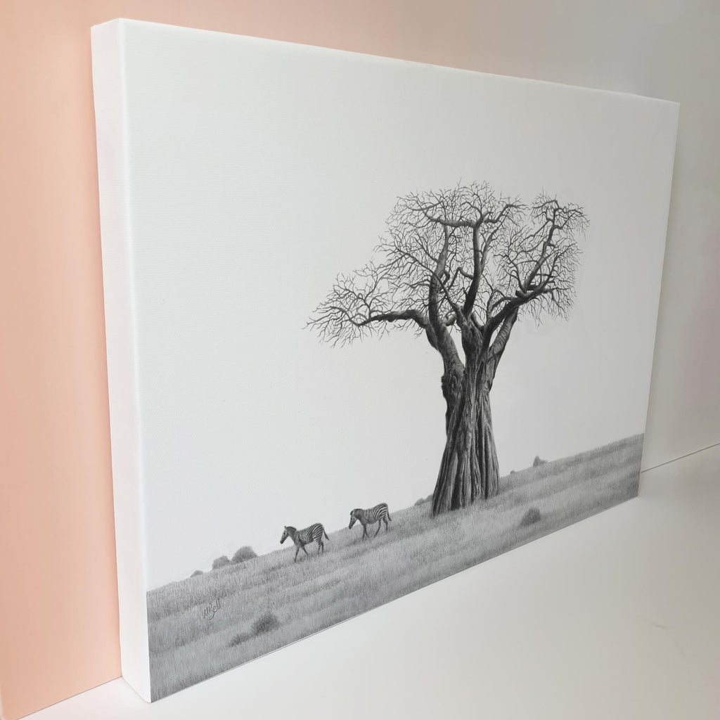 African Baobab Tree and Zebras in Zimbabwe canvas art print