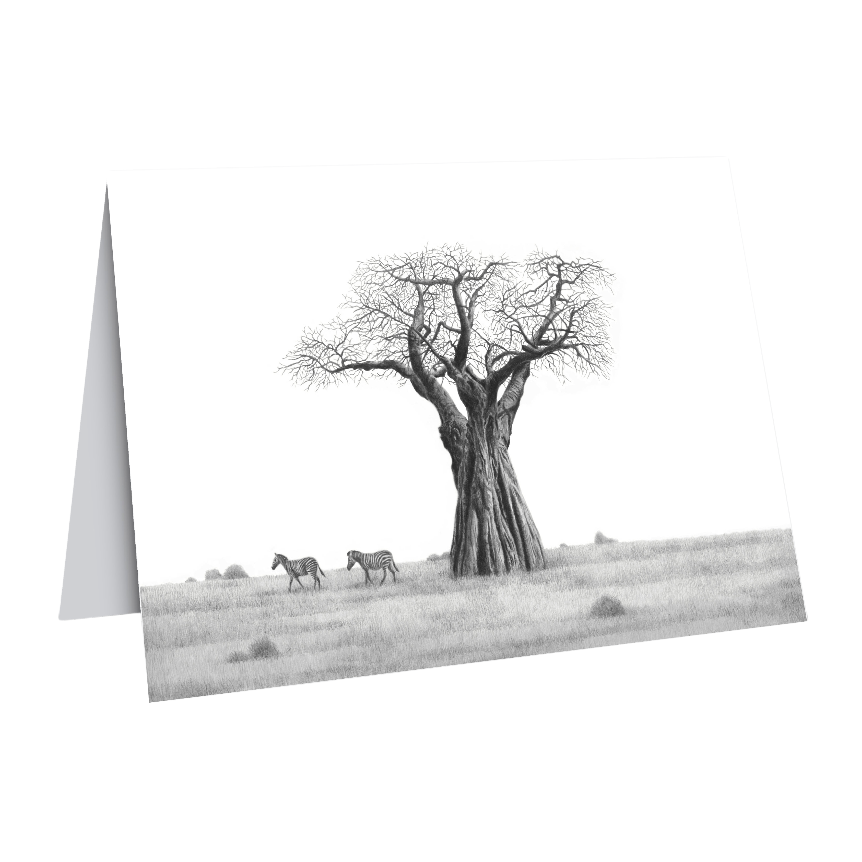 African baobab tree and zebras greeting card