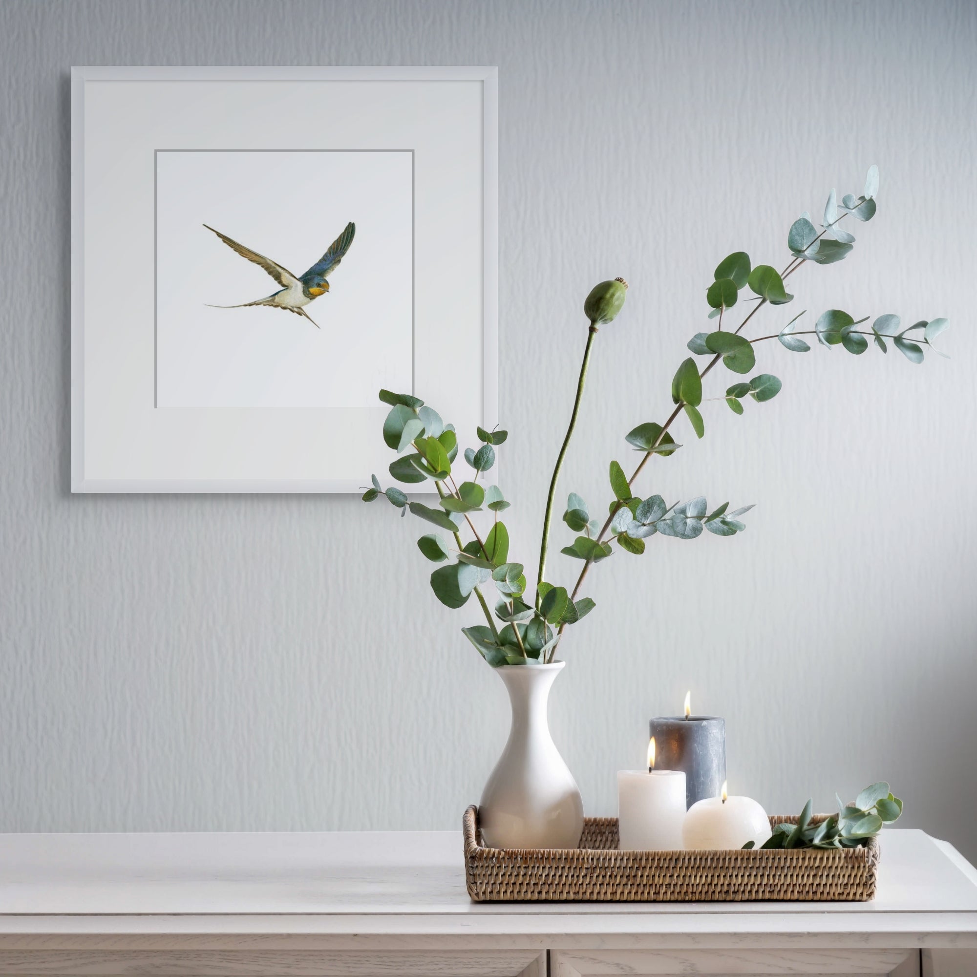 South African bird drawing of a Barn Swallow, framed, with wooden frame