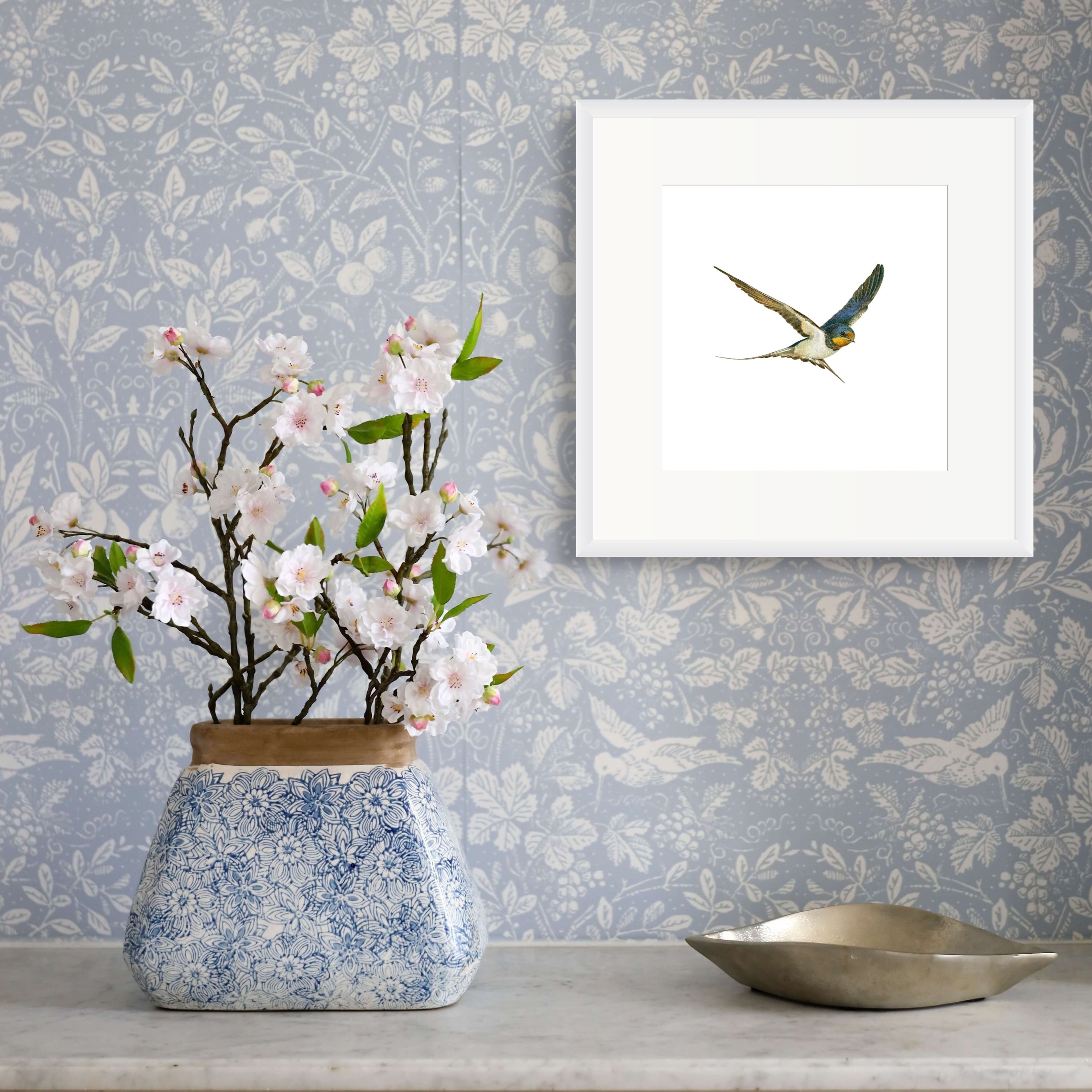 Barn Swallow original artwork in frame on the wall