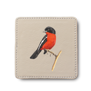 Crimson Breasted Shrike Bird leather coaster by South African wildlife artist Matthew Bell