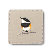 Cape Batis Bird leather coaster by South African wildlife artist Matthew Bell