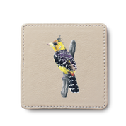 Crested Barbet leather coaster by South African wildlife artist Matthew Bell