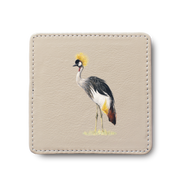 Crowned Crane Bird leather coaster by South African wildlife artist Matthew Bell