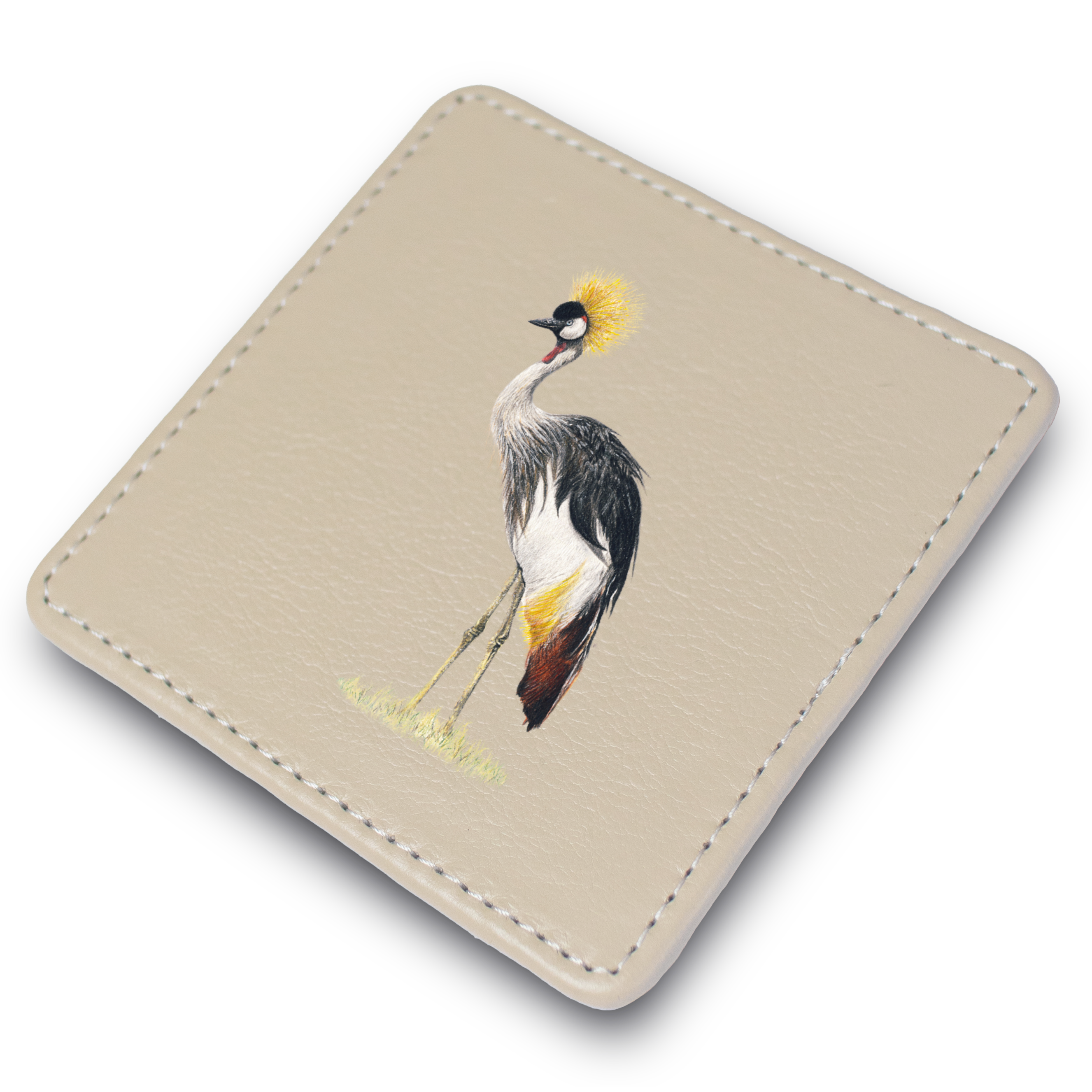 Crowned Crane Leather Coaster