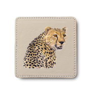Cheetah leather coaster by South African wildlife artist Matthew Bell