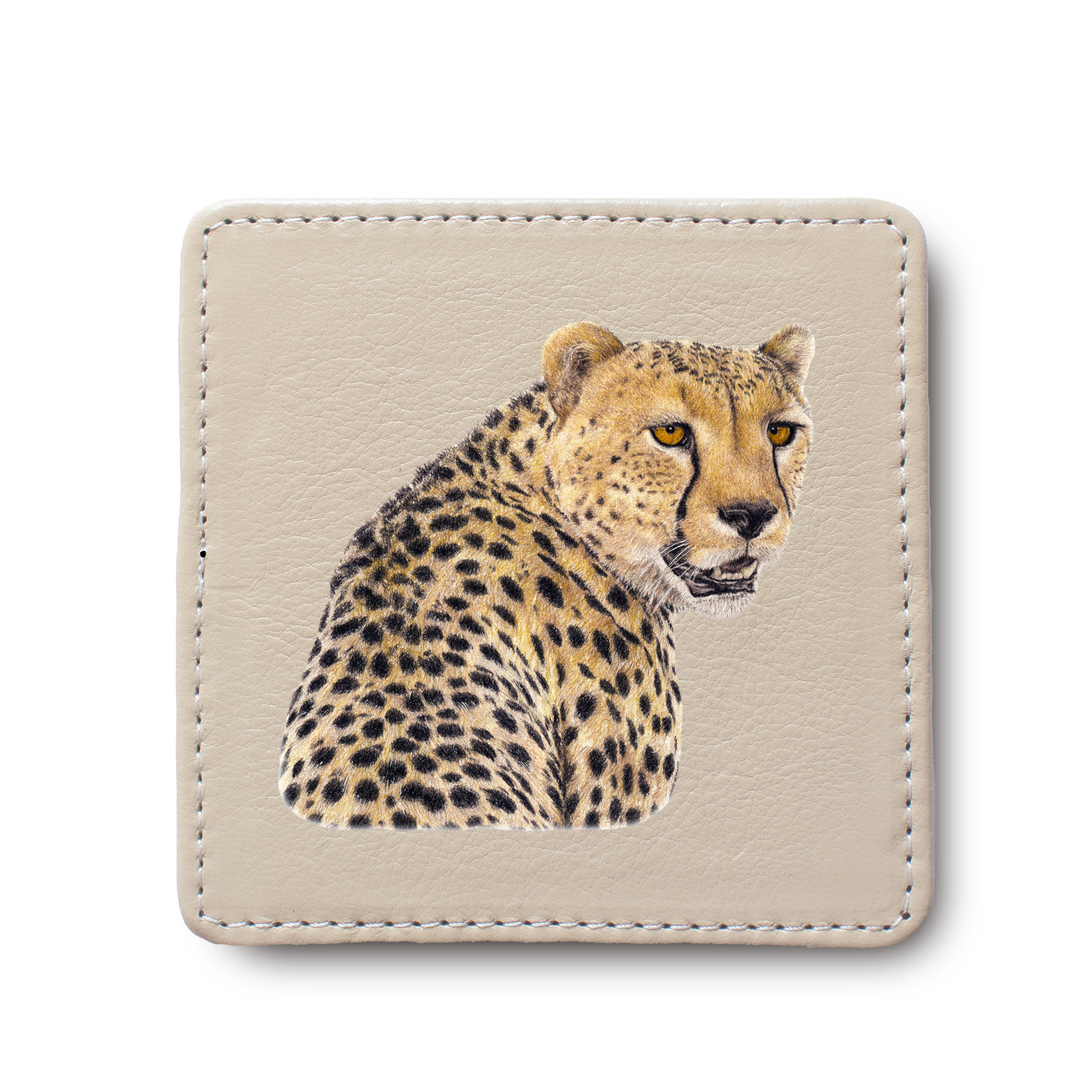 Cheetah leather coaster by South African wildlife artist Matthew Bell