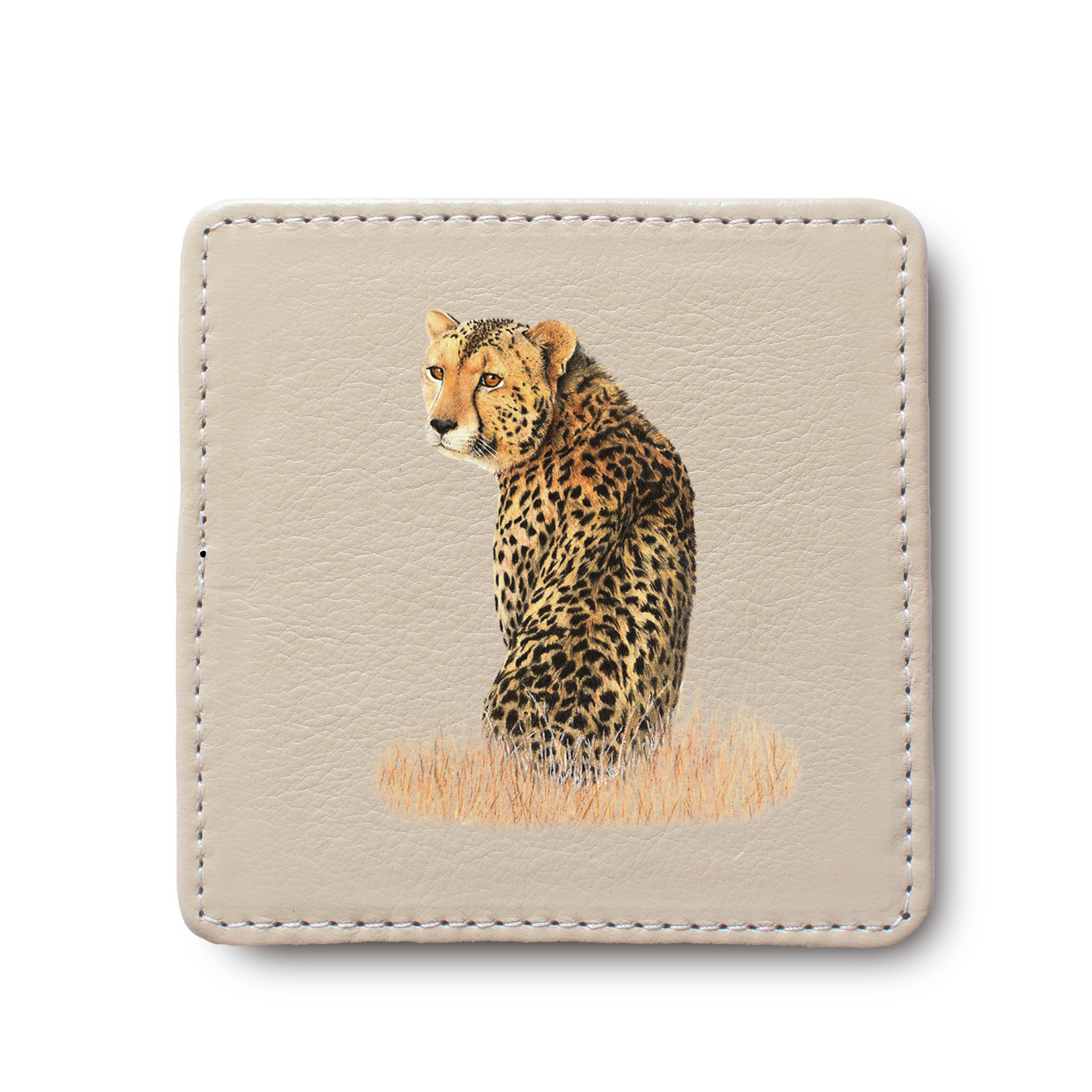 Cheetah leather coaster by South African wildlife artist Matthew Bell