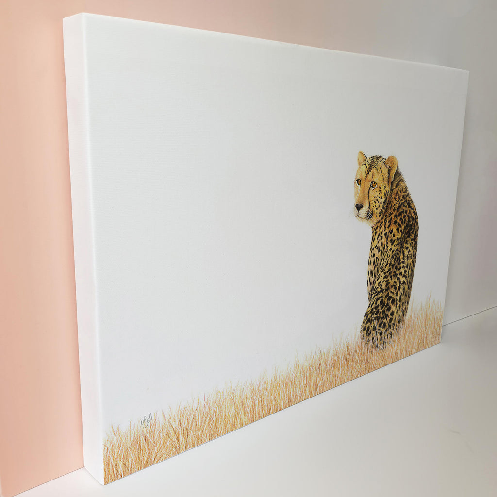 Cheetah in the savanna wildlife art canvas print