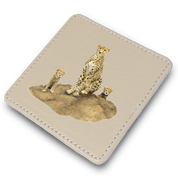 Cheetah Mother & Cub Leather Coaster