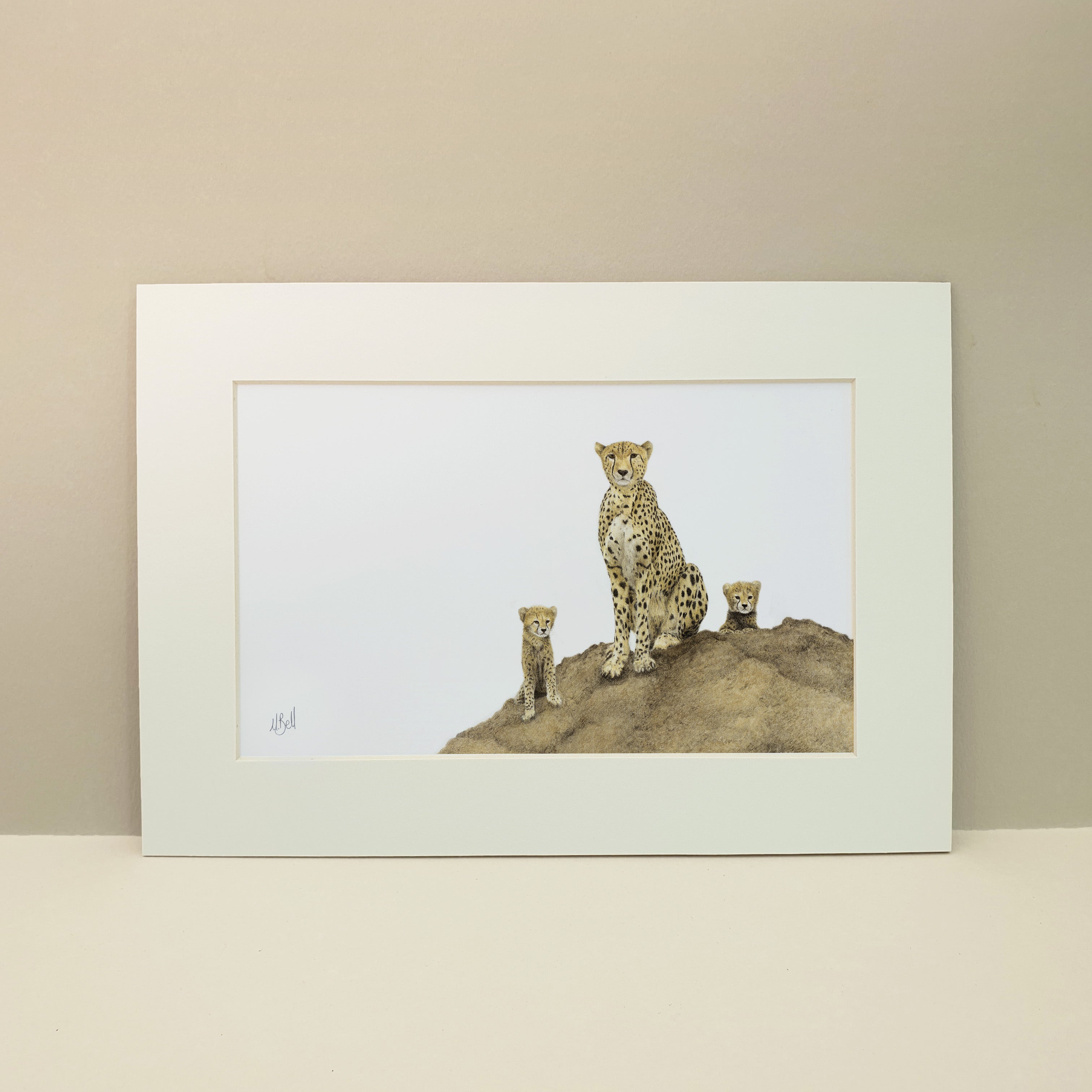 Cheetah mother and cubs in the Serengeti Kenya pencil art