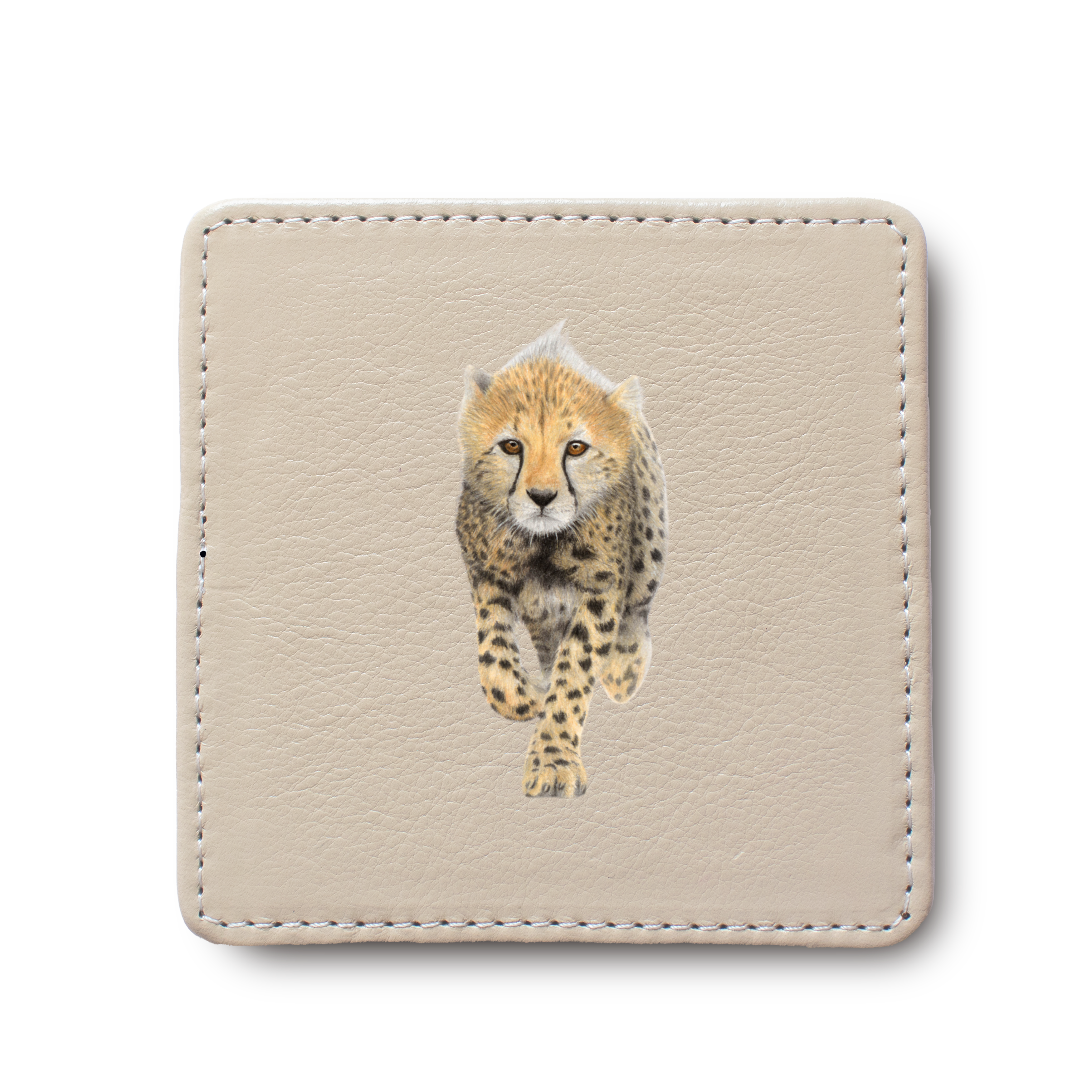 Cheetah leather coaster by South African wildlife artist Matthew Bell