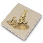 Cheetah Mother & Cub Leather Coaster