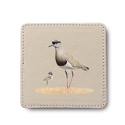Crowned Lapwing Bird leather coaster by South African wildlife artist Matthew Bell