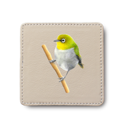 Cape White Eye leather coaster by South African wildlife artist Matthew Bell