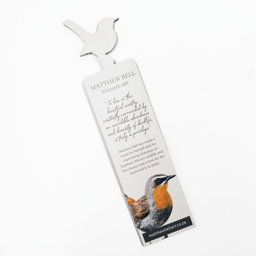 South African birds premium quality gift wooden wildlife bookmark, Cape Robin Chat