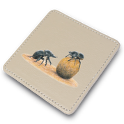 Dung Beetles Leather Coaster