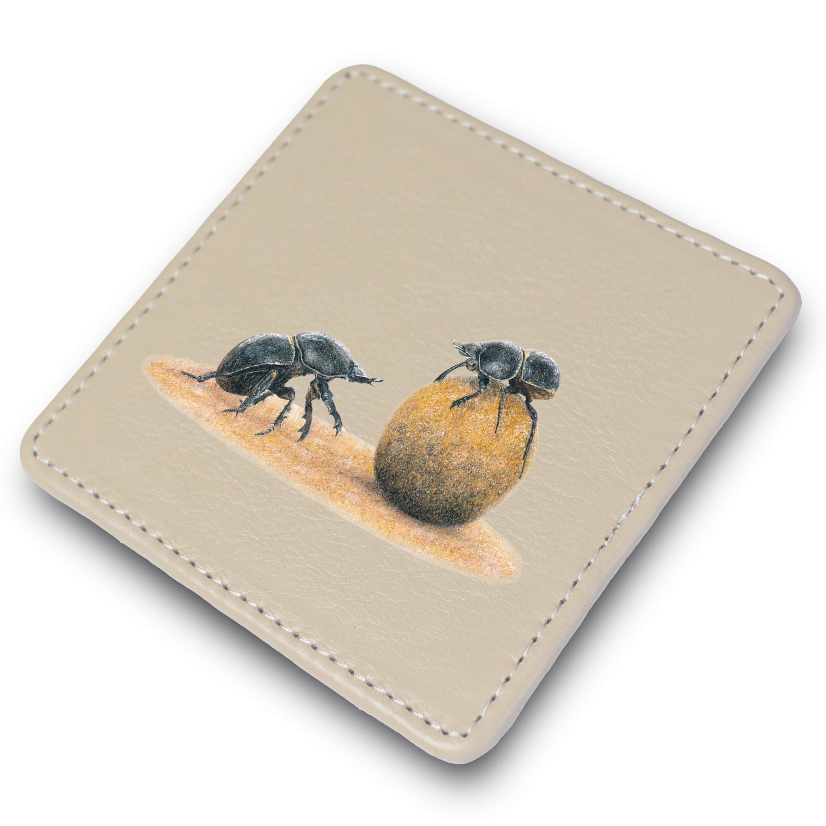 Dung Beetles Leather Coaster
