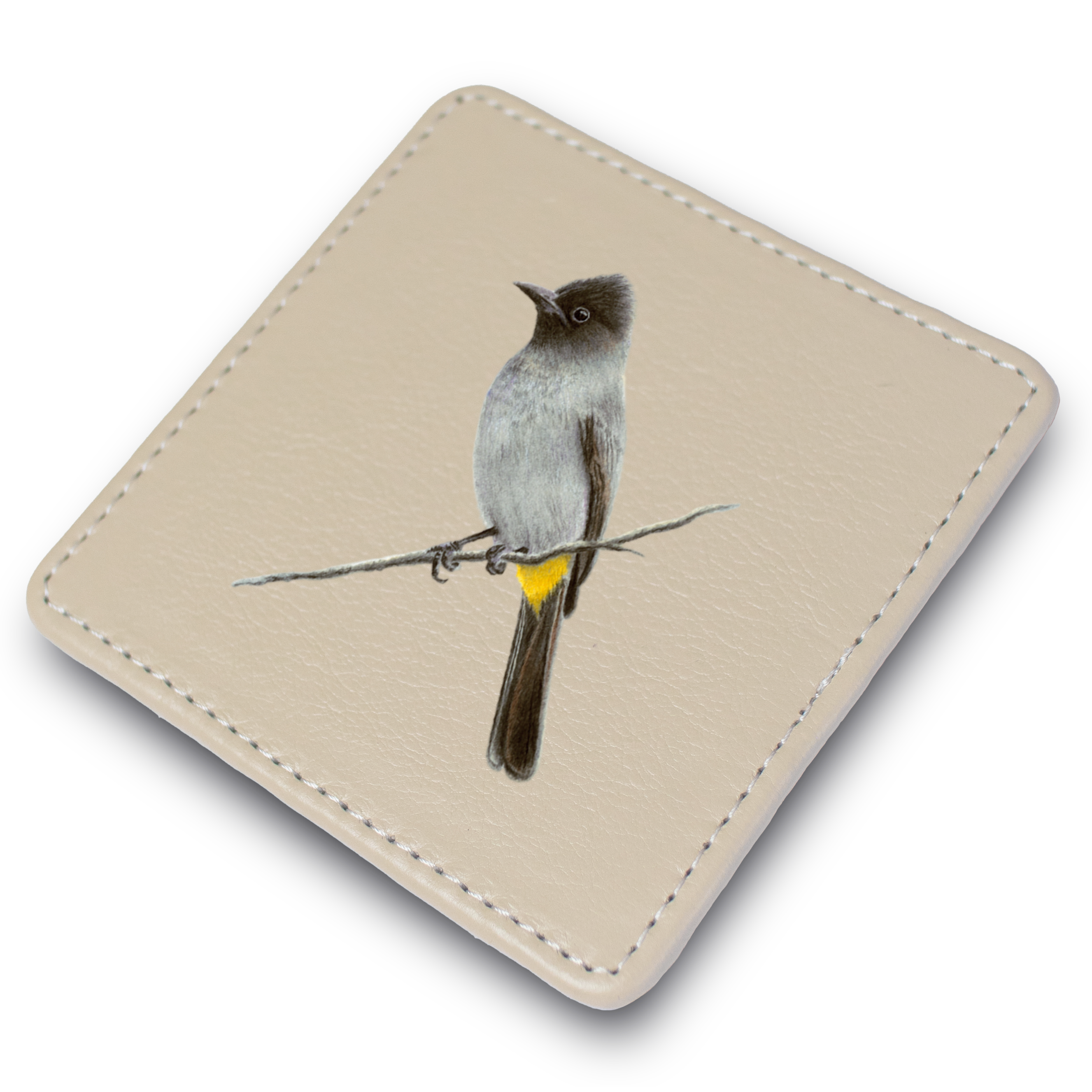 Dark Capped Bulbul Leather Coaster